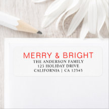 Elegant Red Merry Bright Weihnachts-Rücksendeadres