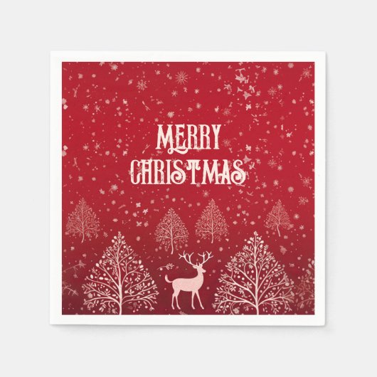Elegant Red Merry Christmas Deer and Snowflake Serviette (Vorderseite)