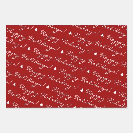 Elegant Red Merry Christmas Happy Holidays Script Geschenkpapier Set (Vorderseite 3)