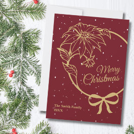 Elegant Red Merry Christmas Poinsettia Flat Feiertagskarte