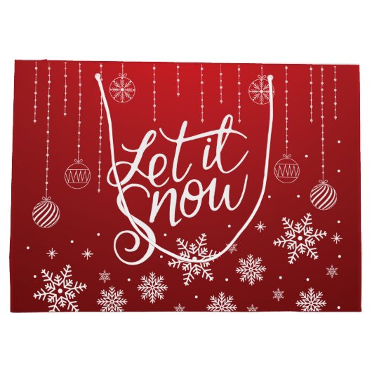Elegant Red Merry Christmas Snowflakes Große Geschenktüte (Rückseite)