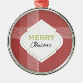 Elegant Red Merry Christmas Tartan Burgundy Ornament Aus Metall