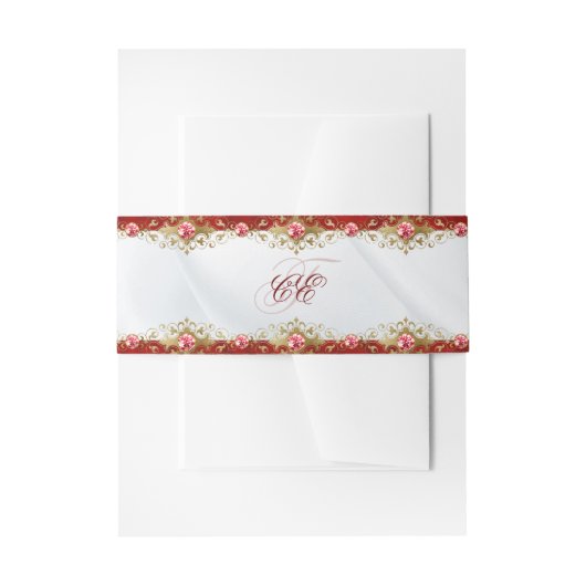 Elegant Red Metallic Monogram Script Wedding Einladungsbanderole (Vorderseite Beispiel)