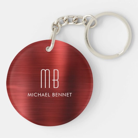 Elegant Red Mit Monogramm Schlüsselanhänger (Rückseite)