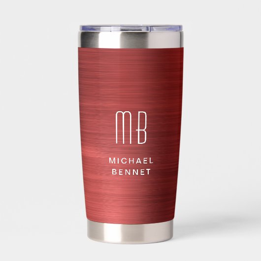 Elegant Red Monogram Thermobecher (Vorderseite)