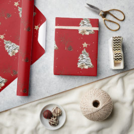 Elegant Red New Year Frosted Tree Geschenkpapier