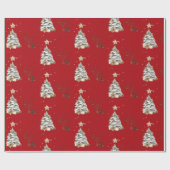 Elegant Red New Year Frosted Tree Geschenkpapier (Flach)