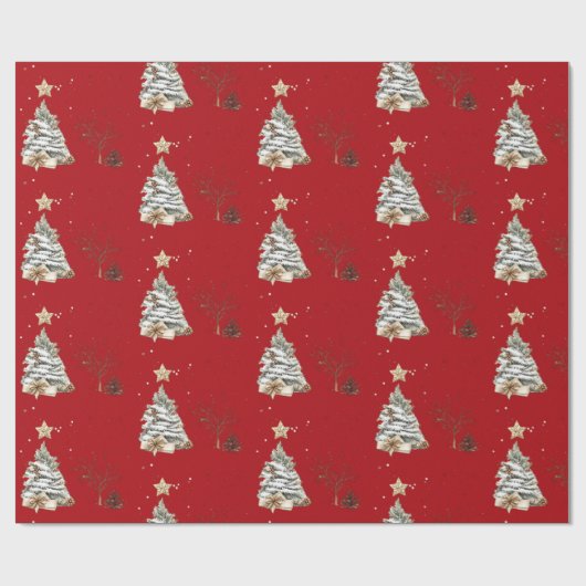 Elegant Red New Year Frosted Tree Geschenkpapier (Flach)