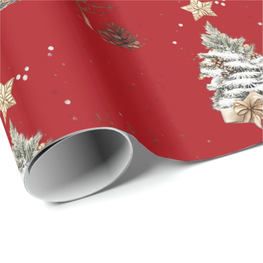 Elegant Red New Year Frosted Tree Geschenkpapier (Rolleneckpunkt)