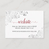 Elegant Red on White Silver Lace Wedding Website Begleitkarte (Vorderseite)