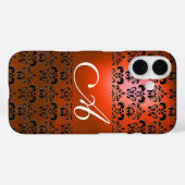 ELEGANT RED ORANGE BLACK DAMASK MONOGRAMM Case-Mate iPhone HÜLLE (Rückseite (Horizontal))