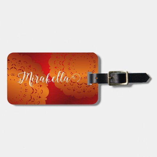 Elegant Red Orange Mandala Monogram Gepäckanhänger (Vorderseite horizontal)