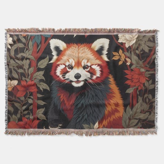 Elegant Red Panda William Morris Inspiriert Decke (Vorderseite)