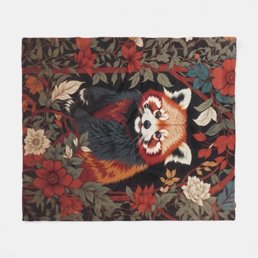 Elegant Red Panda William Morris Inspiriert Fleecedecke (Vorderseite (Horizontal))