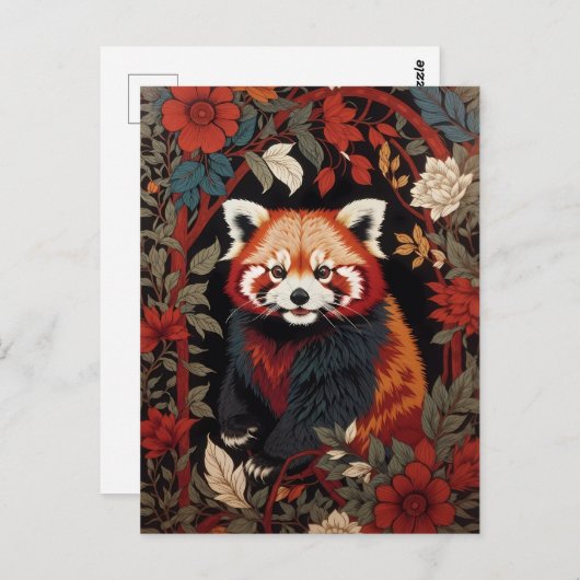 Elegant Red Panda William Morris Inspiriert Postkarte (Vorne/Hinten)