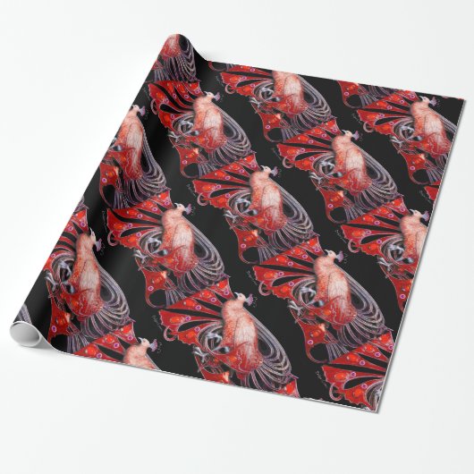 ELEGANT RED PEACOCK MIT GEM STONEN GESCHENKPAPIER (Ungerollt)