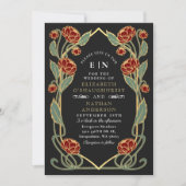 Elegant Red Peony Art Nouveau QR Code Wedding Einladung (Vorderseite)