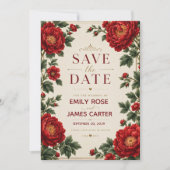 Elegant Red Peony Floral Save The Date (Vorderseite)