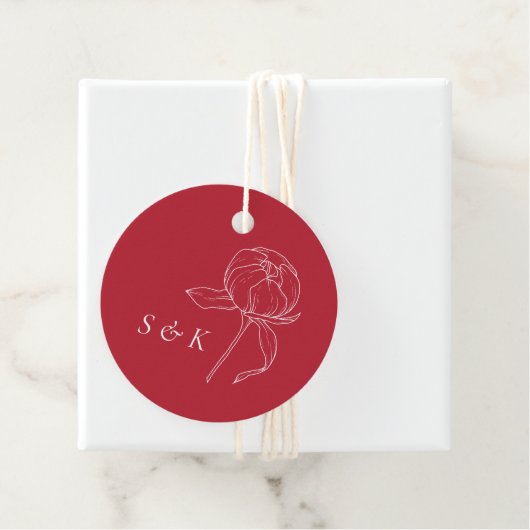 Elegant Red Peony Monogram Wedding Geschenkanhänger (Beispiel)