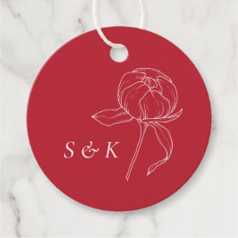 Elegant Red Peony Monogram Wedding Geschenkanhänger