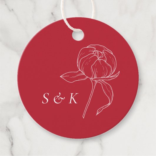 Elegant Red Peony Monogram Wedding Geschenkanhänger (Vorderseite)