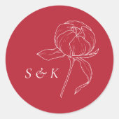 Elegant Red Peony Monogram Wedding Runder Aufkleber (Vorderseite)