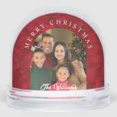 Elegant Red Photo Family Christmas Snow Globe Schneekugeln (Rückseite)
