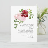 Elegant Red & Pink Summer Floral Wedding  Einladung (Stehend Vorderseite)