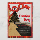 Elegant Red Plaid Ribbon Christmas Party Einladung (Vorderseite)