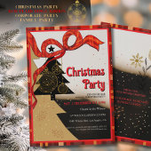 Elegant Red Plaid Ribbon Christmas Party Einladung