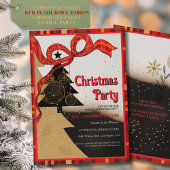 Elegant Red Plaid Ribbon Christmas Party Einladung