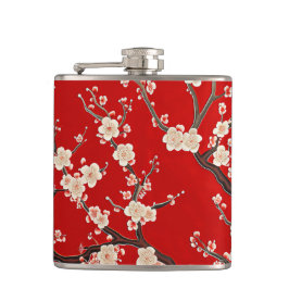 Elegant Red Plum Blossom Flachmann