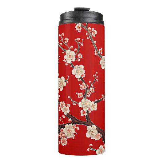 Elegant Red Plum Blossom Thermosbecher (Vorderseite)