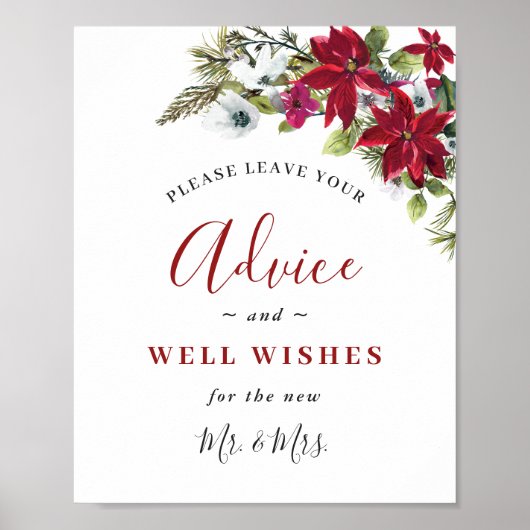 Elegant Red Poinsettia Advice & Wishings Wedding Poster (Vorne)
