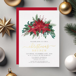 Elegant Red Poinsettia Blumenweihnachtsfest Folieneinladung