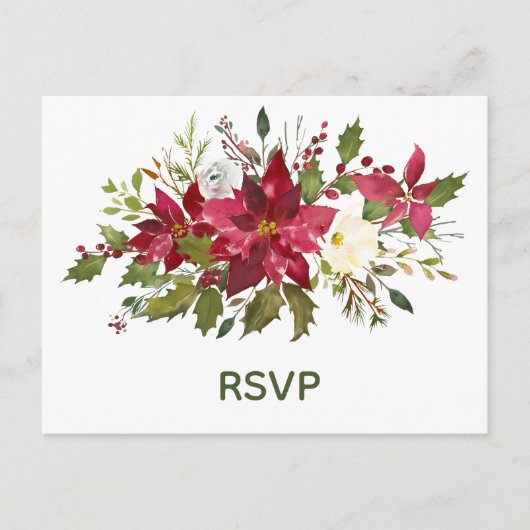 Elegant Red Poinsettia Christmas RSVP Einladungspostkarte (Vorderseite)