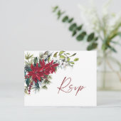Elegant Red Poinsettia Christmas RSVP Postkarte (Stehend Vorderseite)