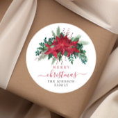 Elegant Red Poinsettia Christmas  Runder Aufkleber
