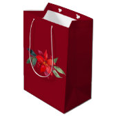 Elegant Red Poinsettia Custom Frohe Weihnachten Mittlere Geschenktüte (Rückseite Schrägansicht)