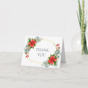 Elegant Red Poinsettia Eucalyptus Watercolor Pine Dankeskarte