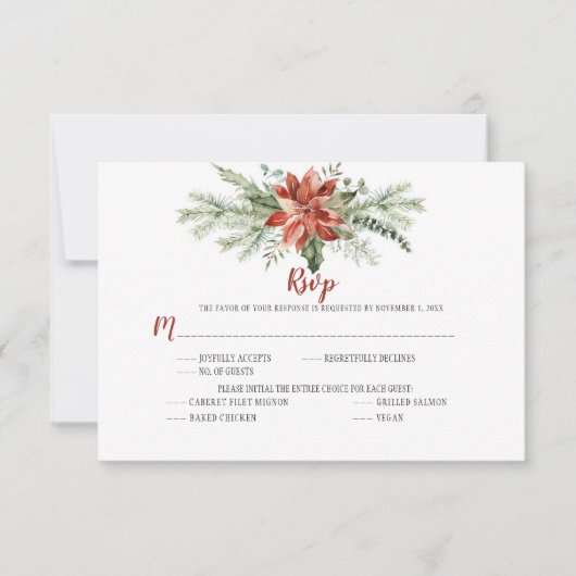 Elegant Red Poinsettia Evergreen Christmas UAWG RSVP Karte (Vorderseite)