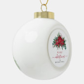 Elegant Red Poinsettia Floral Frohe Weihnachten Keramik Kugel-Ornament (Links)