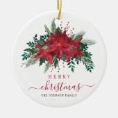 Elegant Red Poinsettia Floral Frohe Weihnachten Keramik Ornament (Vorne)