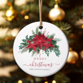 Elegant Red Poinsettia Floral Frohe Weihnachten Keramik Ornament