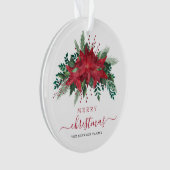 Elegant Red Poinsettia Floral Frohe Weihnachten Ornament (Vorderseite)