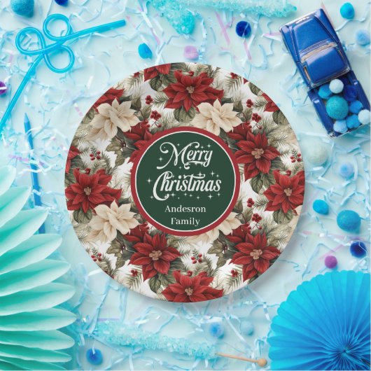 Elegant Red Poinsettia Floral Paper Plates Gift Pappteller (Party)