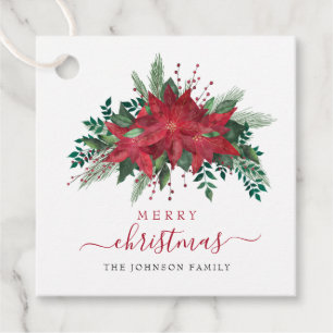 Elegant Red Poinsettia Floral Script Weihnachten Geschenkanhänger