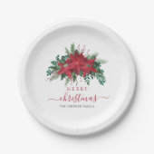 Elegant Red Poinsettia Floral Script Weihnachten Pappteller (Vorderseite)