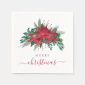 Elegant Red Poinsettia Floral Script Weihnachten Serviette (Vorderseite)