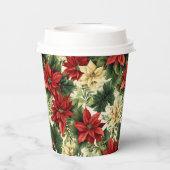 Elegant Red Poinsettia Floral Weihnachtsfeiertag Pappbecher (Rückseite)
